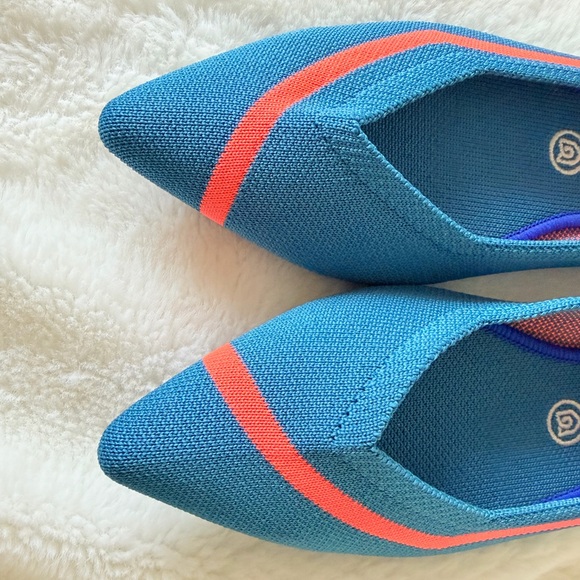 Rothy's The Point Knit Flats - Teal Neon Line Stripe - Retired - Rare - Size 10 - Picture 3 of 16